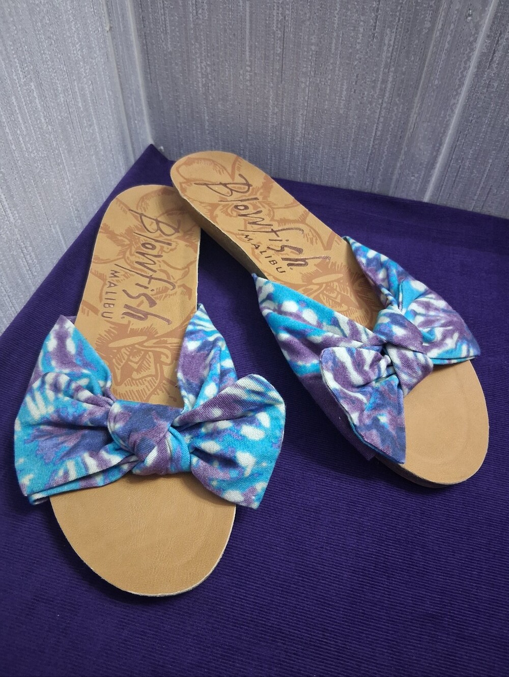 Blowfish Malibu Bow Slides Sandals Blue Purple Size 10 - Picture 8 of 9